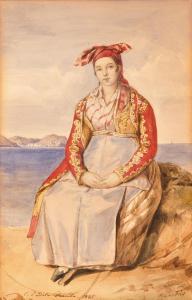 BARABAS Miklos,Sitzende Italienerin in Tracht vor der Insel Proci,1835,Palais Dorotheum 2023-10-04