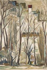 BARATELLI Carlo 1926,Village à travers les arbres,Dogny Auction CH 2012-01-31