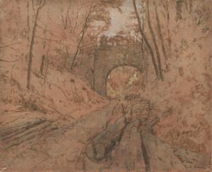 BARAU Émile Barau Bacou 1851-1930,Chemin de fer dans un sous bois en automne,Daguerre FR 2018-06-01