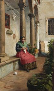 BARBAGLIA Giuseppe 1841-1910,A Woman Knitting in a Courtyard,Palais Dorotheum AT 2022-12-12