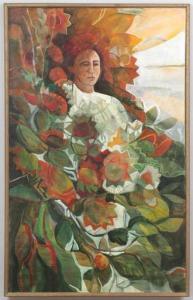 Barbara Gallagher 1933-2006,Portrait of woman among flowers,South Bay US 2021-09-18