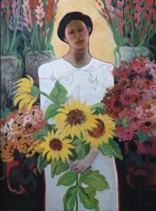 Barbara Gallagher 1933-2006,Portrait of woman among flowers,Butterscotch Auction Gallery 2015-03-22