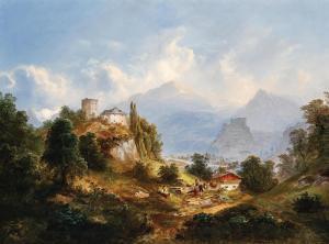 BARBARINI Franz,A view of Salzburg with Hohensalzburg fortress,1872,Palais Dorotheum 2024-02-21