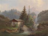 BARBARINI Gustav 1840-1909,Alpine stream with wanderers,Palais Dorotheum AT 2011-09-22