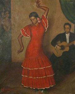 BARBERO José Maria 1900-1900,Bailando flamenco.
 Oleo sobre lienzo. 65 x 54 cms,Brok ES 2007-09-27
