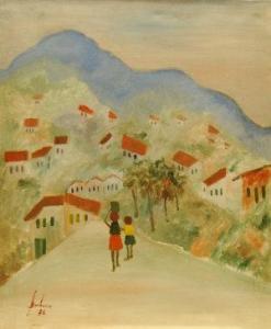 BARBETA SANCHEZ José 1945,Mother and child on a village street with mountain,Rosebery's 2008-12-09
