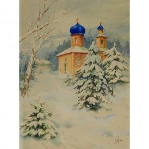 BARBEY Jeanne-Marie 1882-1960,RUSSIAN CHURCH IN A SNOW COVERED COUNTRYSIDE,Waddington's 2019-02-28