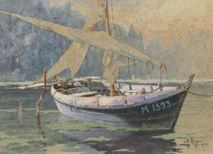 BARBIER Fernand Jean 1900-1900,Bateau amarré sur la rivière - Pins sur le riv,Cornette de Saint Cyr 2007-06-20