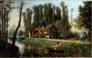 BARBIER Nicolas Alexandre 1789-1864,Vue prise du Canal de Bourgogne,Osenat FR 2022-06-19