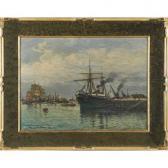 BARBIER RETORE Maurice 1800-1900,Untitled (harbor scene with ship,1906,Rago Arts and Auction Center 2018-04-07