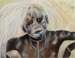 BARBIER Veronique 1962,Halbporträt eines afrikanischen Jungen mit rituell,Zeller DE 2012-12-06