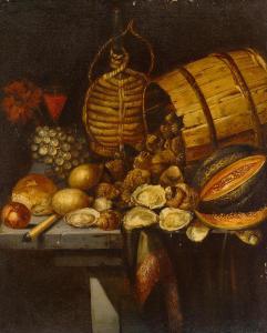 BARBIERI Paolo Antonio,A still life with oysters, a melon, a wine jug and,Bonhams 2021-08-18