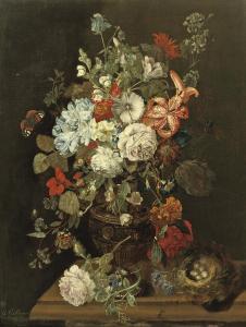 BARBIERS maria geertruida,Still life with flowers, a bird's nest and butterf,Christie's 2008-10-14