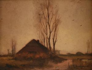 BARBIZON SCHOOL,Red Barn in Winter Landscape,19th century,Simpson Galleries US 2022-11-12