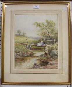 BARCLAY James Edward,Boy fishing in a Stream beside a Girl on a Bridge,Tooveys Auction 2017-11-01