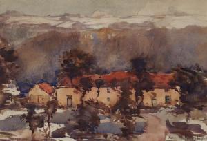 BARCLAY John Rankine 1884-1962,Red roofed cottages,1916,Great Western GB 2024-02-01