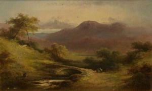 BARCLEY J 1890-1910,Welsh Mountain Landscape with Figures by a Bridge,Keys GB 2009-12-11