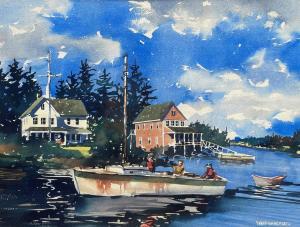 BAREFORD David 1947,Waterway Scene in Maine,Burchard US 2021-11-14