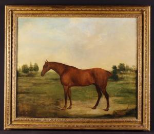BARENGER James II 1780-1831,Chestnut Horse in landscape,1827,Wilkinson's Auctioneers GB 2022-10-08