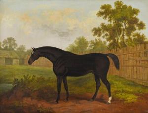 BARENGER James II 1780-1831,TRAMP, A DARK BAY HORSE IN A PADDOCK,1828,Lawrences GB 2023-01-18
