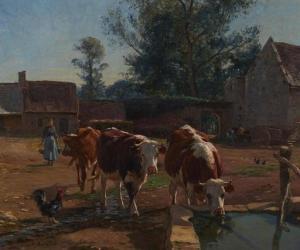 BARILLOT Leon 1844-1929,Cows at the water trough,John Moran Auctioneers US 2020-10-20