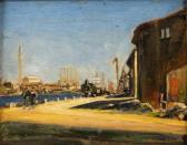 BARKER Anthony Raine,A DOCKYARD SCENE WITH FACTORIES AND SHIPS, TWO SAI,Sworders 2010-02-16