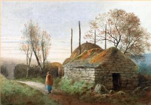 BARKER D.W,Figure on a track by a stone farm building and hayricks,1895,Capes Dunn GB 2016-02-23