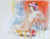 Barker Hunter 1918-2010,Seated Nude Beauty Relaxing in the Artists Studio,Burchard US 2021-01-24