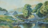 BARKER J. Lockhart,River scene with cottages and figures fishing,Golding Young & Co. 2019-09-04