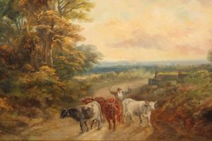 BARKER John,landscape at sunset with drover and cattle,Lawrences of Bletchingley 2020-09-08