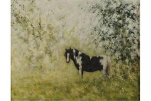 BARKER Neville 1949-2008,Piebald pony amongst trees,Morphets GB 2015-09-10