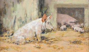 BARKER Neville 1949-2008,THE INQUISITIVE PIGLETS,Ross's Auctioneers and values IE 2021-01-27