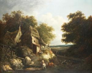 BARKER OF BATH Benjamin,Figures by a cottage, a man on a horse crossing a ,1807,Bonhams 2023-09-13
