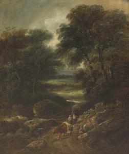 BARKER OF BATH John Joseph 1824-1904,A wooded landscape with figures and catt,19th century,Sworders 2022-09-27
