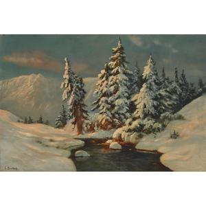 BARKOFF E 1800-1900,STREAM IN WINTER WITH SNOW LADEN TREES,Waddington's CA 2017-07-08