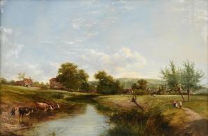 BARLAND Adam 1843-1875,Watering Cattle Notice Figures in Landscape,1861,Simpson Galleries 2020-09-20
