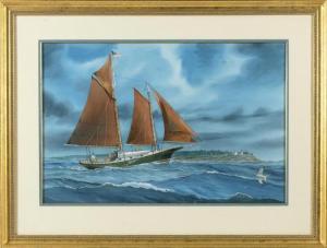 BARLOW Earle G 1900-1900,A two-masted Herreshoff Eagle off Pemaquid Point,1992,Eldred's 2017-07-20