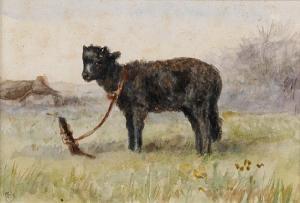 BARLOW Hannah 1850-1916,a black sheep tied to a tree stump in a field,1880,Bonhams GB 2009-03-18