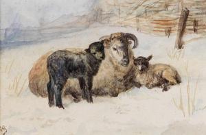 BARLOW Hannah 1850-1916,A watercolour with sheep and lambs,1880,Bonhams GB 2009-03-18