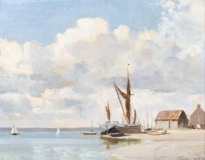 BARLOW John Noble 1861-1917,Boats at low-tide in Summer,Mallams GB 2023-02-19
