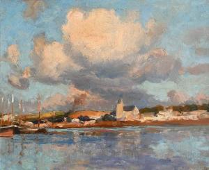 BARLOW John Noble,View of an estuary with a church in the distance,Woolley & Wallis 2023-06-07
