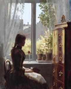 BARNEKOW Brita 1868-1936,A woman reading by the window,Bruun Rasmussen DK 2021-11-30