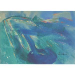 BARNES Charles E 1915-2005,abstract in green and blue,Ripley Auctions US 2019-06-22