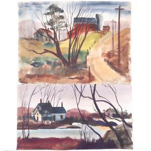 BARNES Charles E 1915-2005,Two farm landscape,Ripley Auctions US 2020-01-19