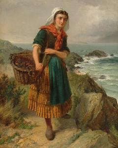 BARNES Fay M 1800-1900,girl on a clifftop with a basket of lobsters,1869,Bonhams GB 2004-11-22