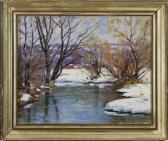 BARNES Fred 1900,A winter landscape with stream and trees,Quinn's US 2009-09-19