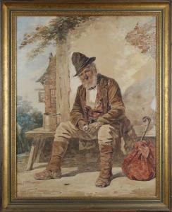 BARNES Joseph H.,A Gentleman Seated on a Bench outside a Tavern,1877,Tooveys Auction 2022-06-08