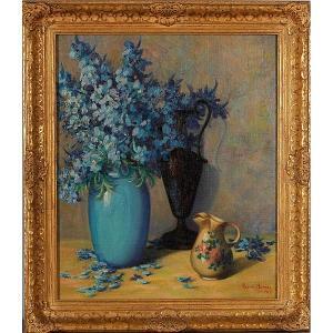 BARNES Renee 1886-1940,Blue floral still life,1929,Ripley Auctions US 2013-10-17