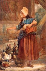 BARNES Robert 1840-1895,Young Woman with Chickens,1869,Tiroche IL 2013-06-29