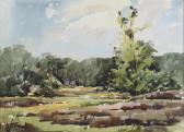 BARNES William 1916-1990,rural scene with trees and buildings in the distance,Denhams GB 2018-09-12